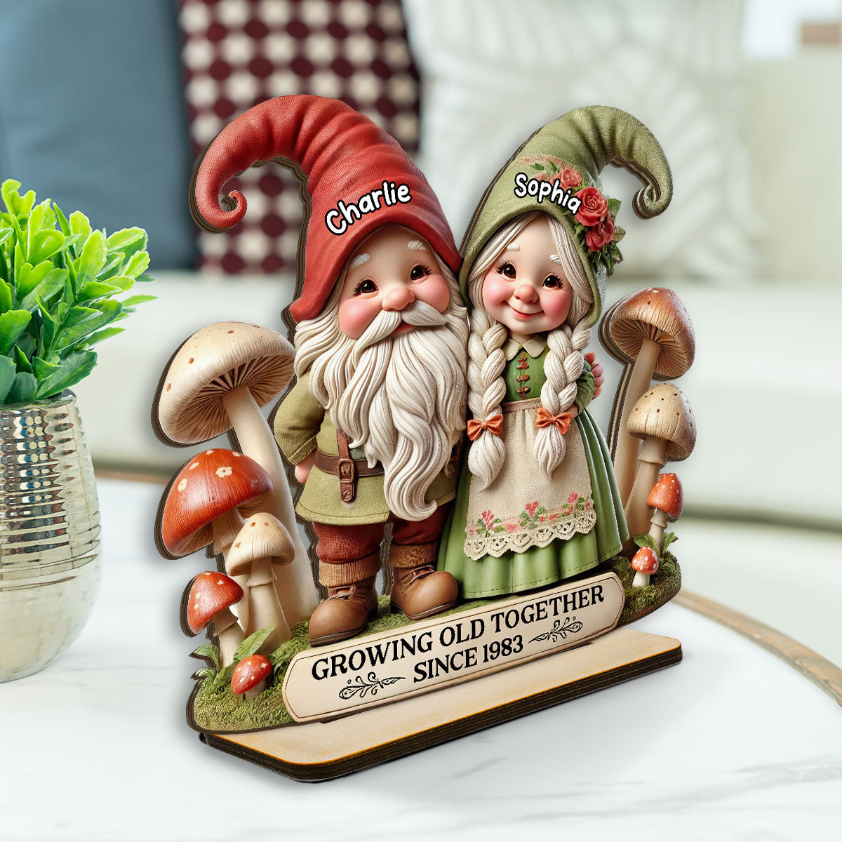 3D Effect Whimsical Gnome Couple Personalized Standing Wooden Plaque, Heartfelt  Gift For Couple, For Him, For Her, Husband, Wife
