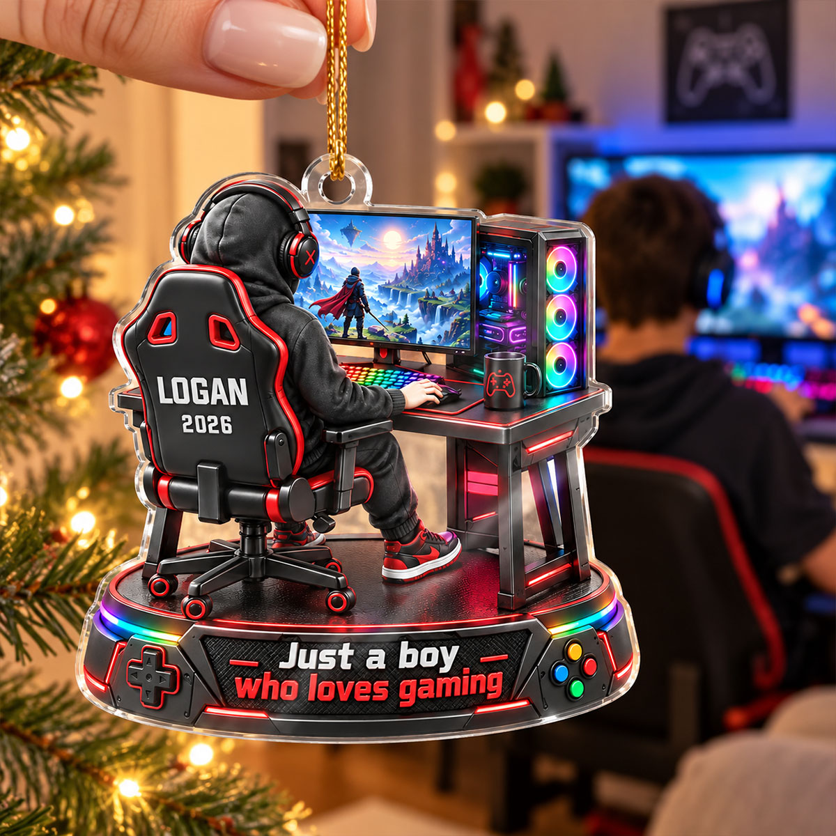 Just a Boy Girl Who Loves Gaming - Personalized Acrylic Ornament - Christmas Gift for Son, Grandson, Daughter, Granddaughter