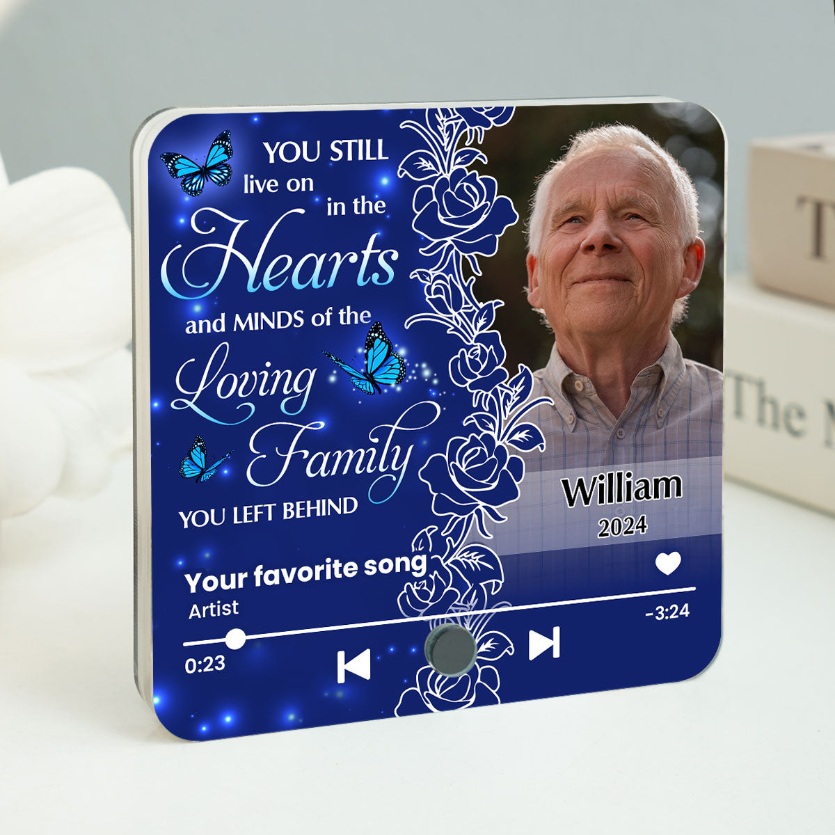 Live On In The Hearts And Minds Memorial Personalized Music Fridge Magnet, Sympathy Keepsake, Remembrance Gift