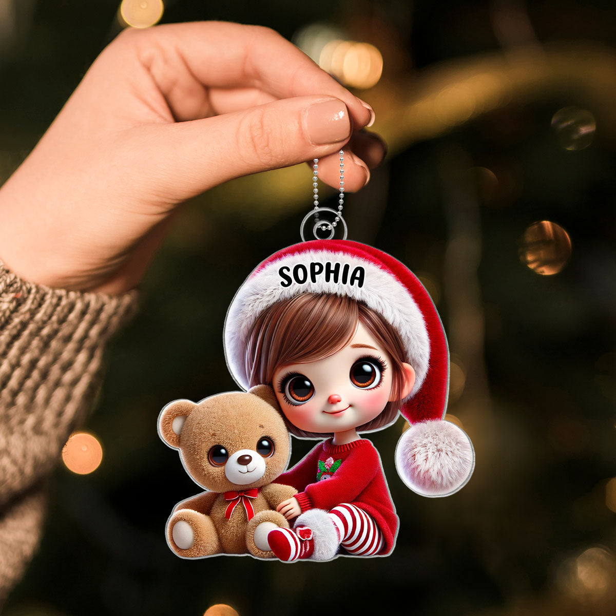 Kid Boy Girl Holding A Teddy Bear Personalized Acrylic Ornament, Christmas Gift for Children, Grandchildren