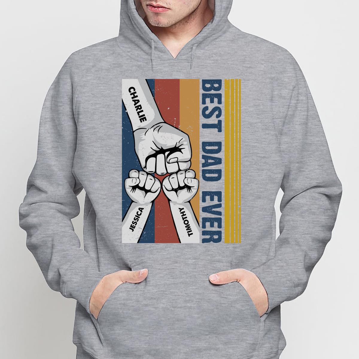 Best Dad Ever Fist Bump Retro Stripe Personalized Shirt