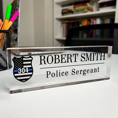 Police Thin Blue Line Personalized Personalized Acrylic Desk Name Plate, Office Decor, Appreciation Gift