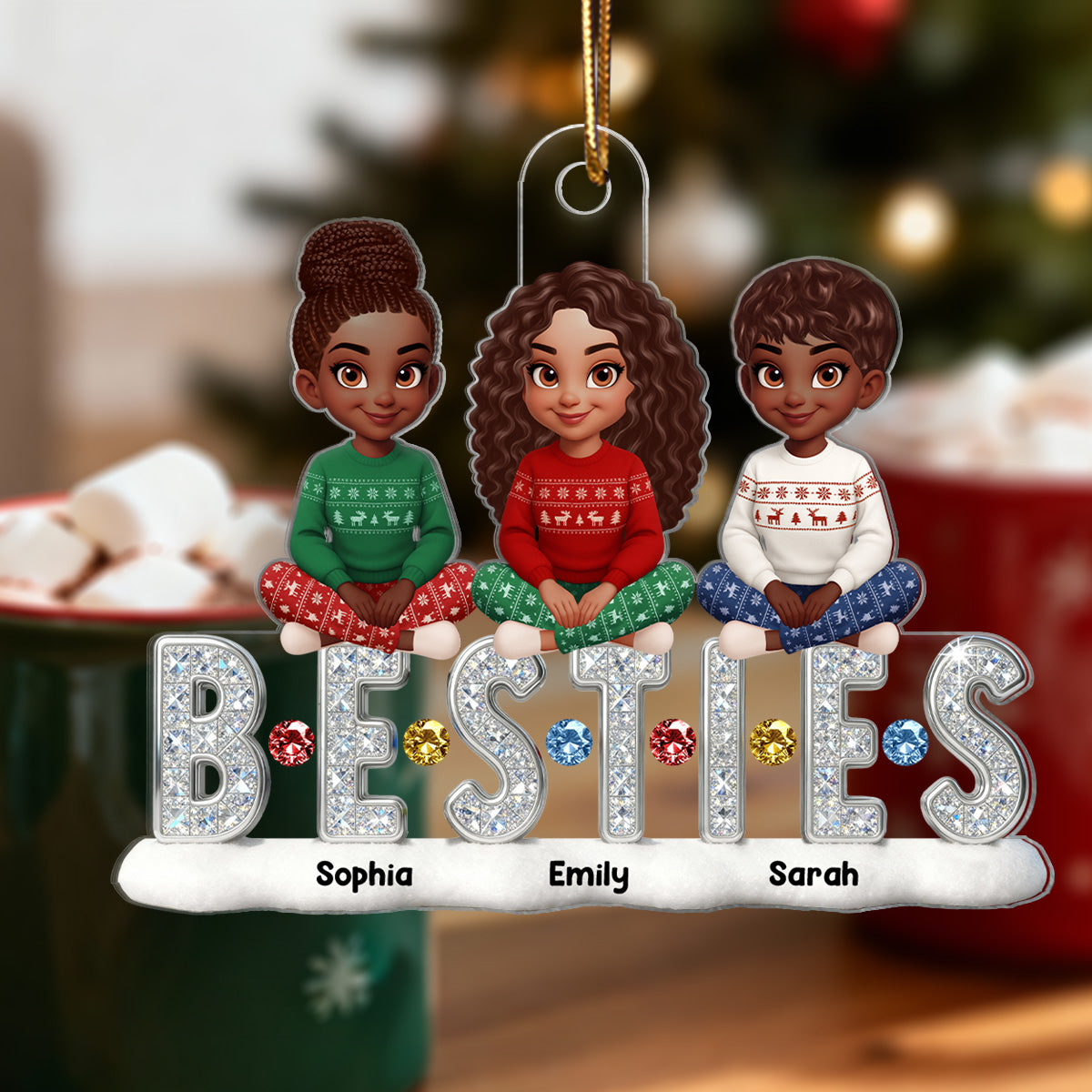 3D Shinning Effect Besties Friends Christmas - Personalized Acrylic Ornament - Gift For Best Friends