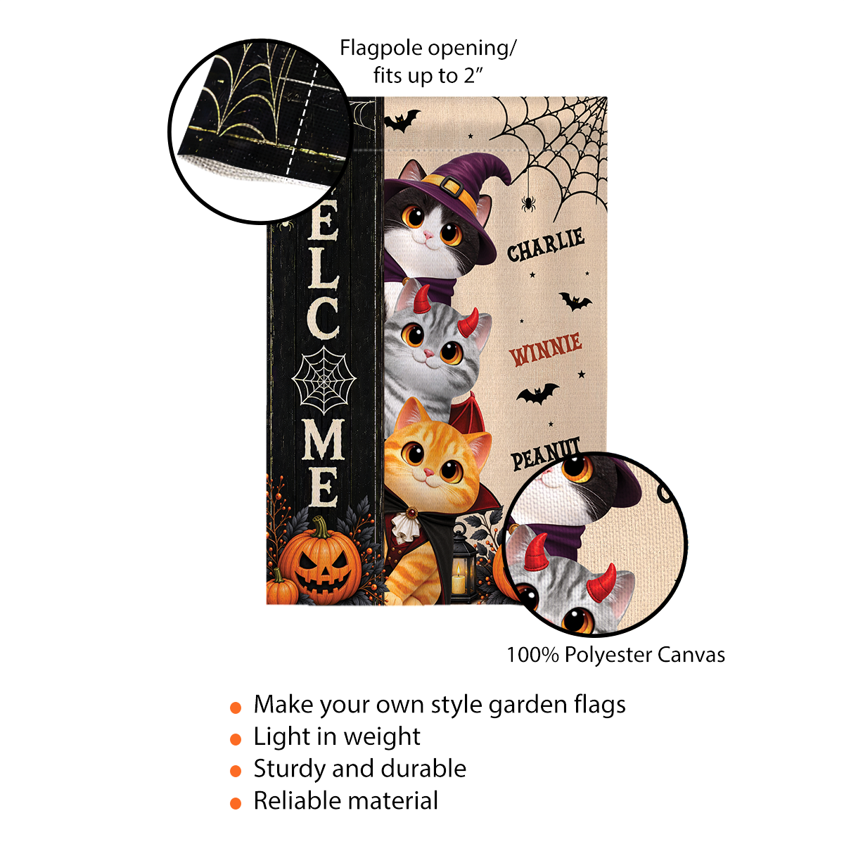 Spooky Cats Welcome - Personalized Garden Flag - Halloween Yard Decor