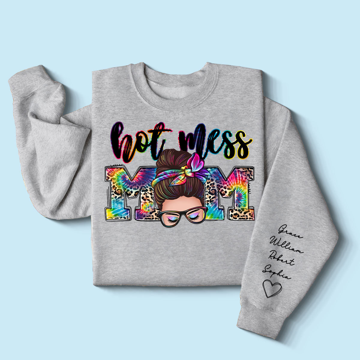 Hot Mess Mom Messy Bun, Western Mom, Personalized Sleeve Printed Sweatshirt
