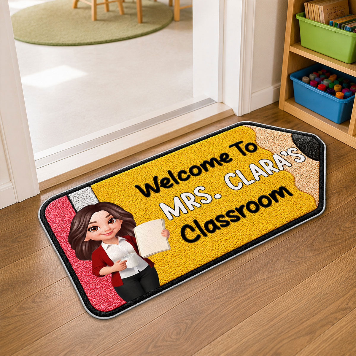 Happy Pencil Teacher Welcome To Classroom - Personalized Doormat - Back To School Gift For Teacher, Classroom Decor