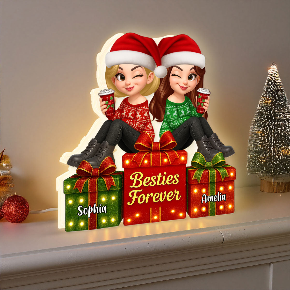 Besties Forever Beautiful Marquee Pattern Effect Christmas Gift Box - Personalized Light Box