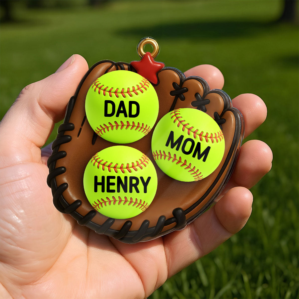 3D Effect Baseball, Softball Gloves Family Members' Names Personalized Acrylic Ornament, Christmas Tree Decoration