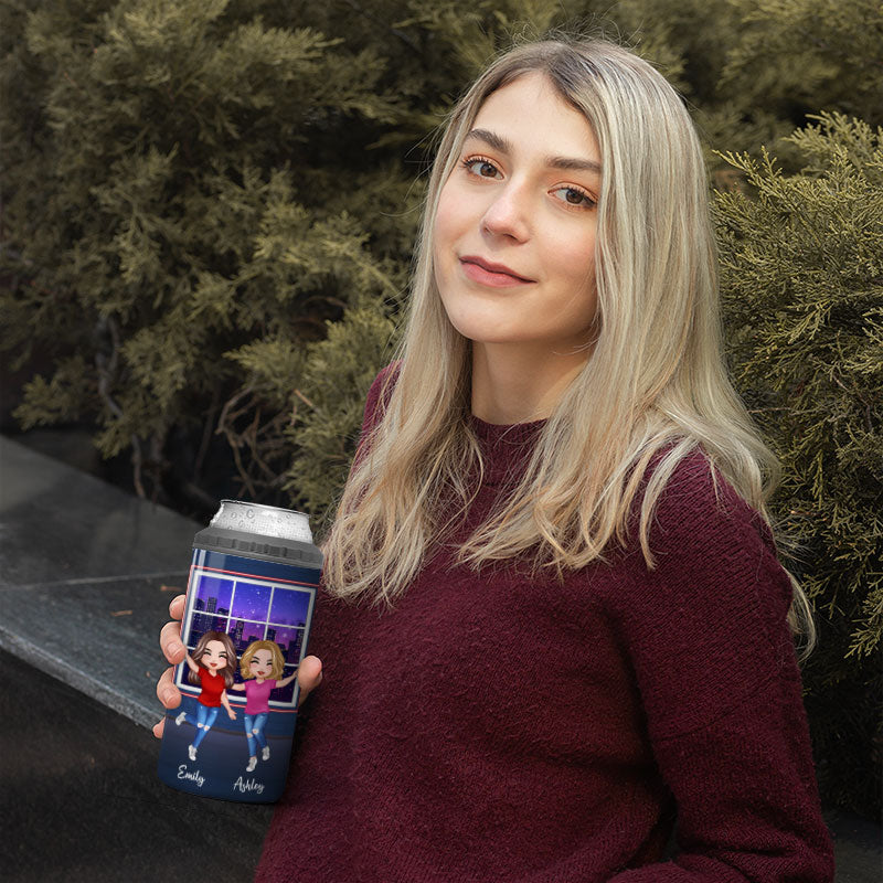 Besties Sisters Window Personalized 4 In 1 Can Cooler