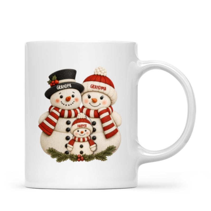 Cute Snowman Grandparents & Grandkids 2D Flat Printed - Personalized Mug - Christmas Gift For Family, Grandma, Grandpa