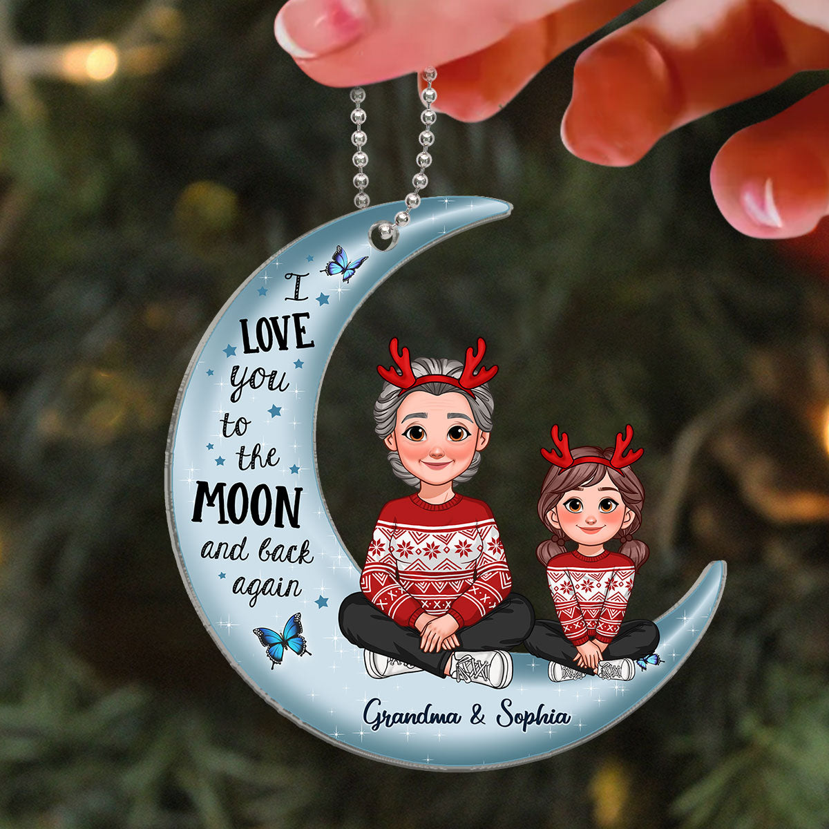 Love To The Moon And Back Christmas Gift For Grandchildren Personalized Acrylic Ornament