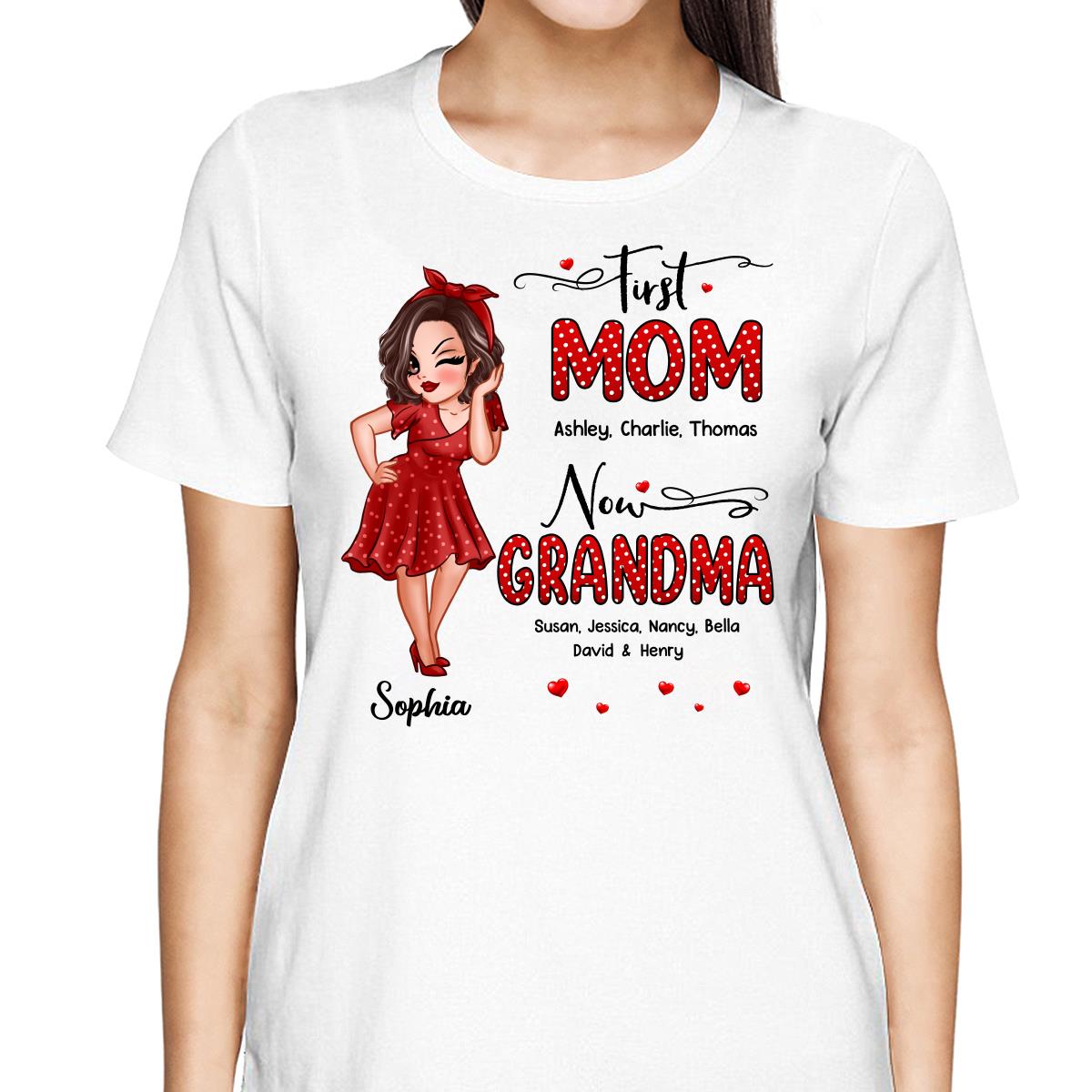 First Mom Now Grandma Polka Dot Personalized Shirt