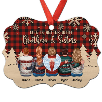 Checkered Brothers Sisters Siblings Sitting Personalized Christmas Ornament