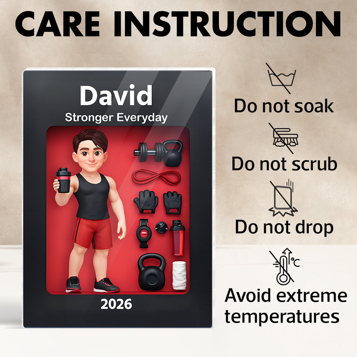 Gym Lover Stronger Everyday 3D Action Figure - Personalized Acrylic Block Plaque - Gift for Gym Lover