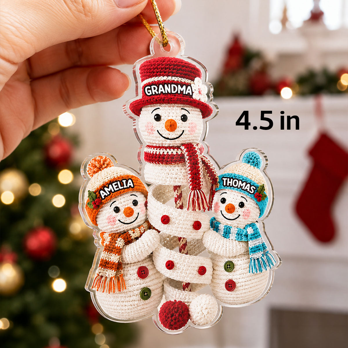 Cute Snowman Grandma & Grandkids - Personalized Acrylic Ornament - Christmas Gift for Grandma, Graddaughter, Grandson