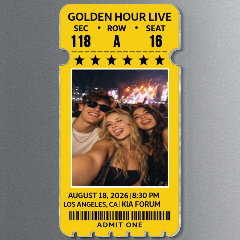 Custom Photo Concert Ticket - Personalized Acrylic Fridge Magnet - Christmas Gift for Music Lover, Friends, Family, Lovers