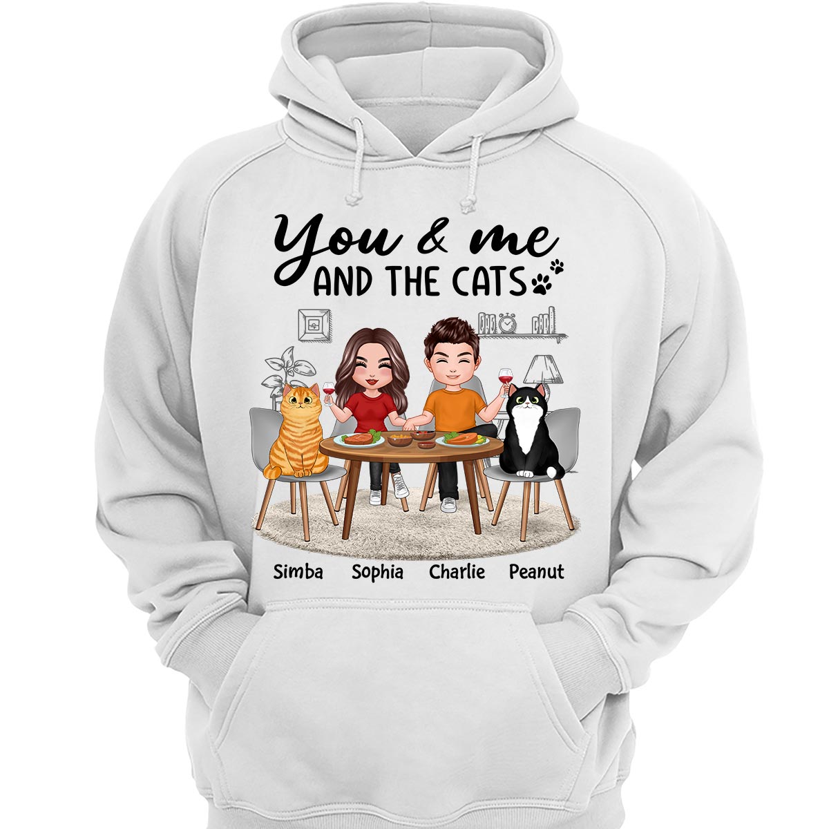 Couple And Cats Sitting At The Table Personalized Shirt