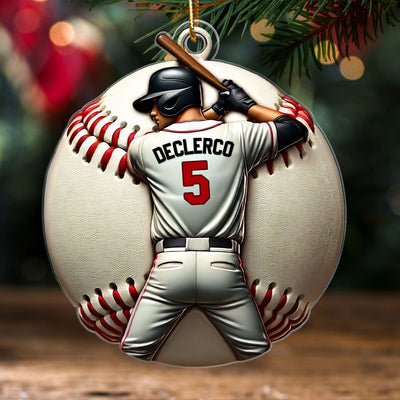 3D Effect Retro Vintage Baseball Player Personalized Acrylic Ornament, Christmas For Baseball Players, Baseball Fans