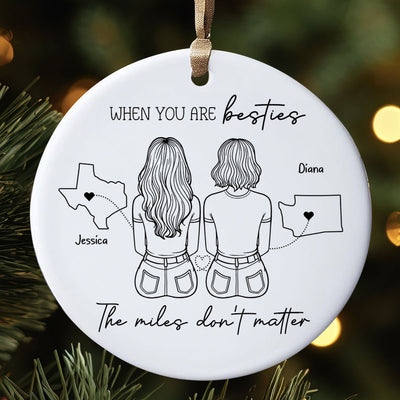 Outline Besties Sisters Long Distance Personalized Circle Ornament, Christmas Gift