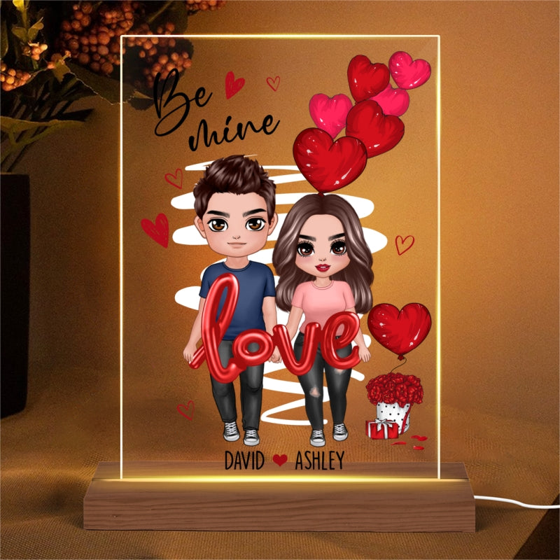 Be Mine Love Balloon Couple Personalized Plaque LED Night Light - Gift For Him Gift For Her