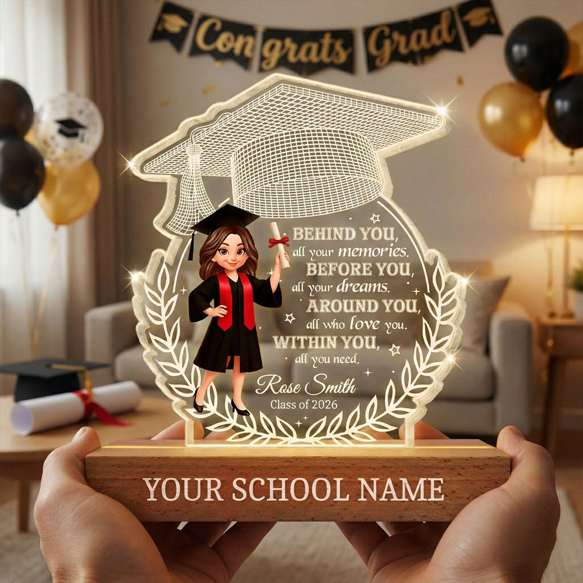 Class Of Graduation Year Senior Behind You All Your Memories - Personalized Acrylic Block Plaque LED Night Light - Gift For Graduation Day, Graduation Gift, Keepsake