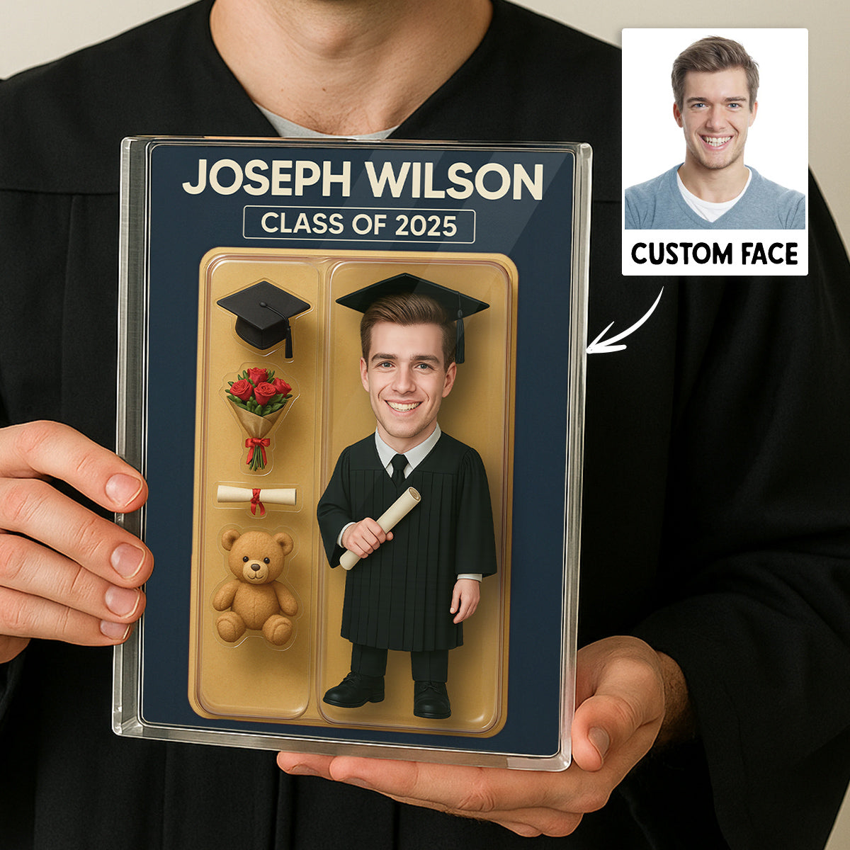 [MALE version ONLY] - 3D Effect Graduation Custom Figure Personalized Flat Rectangle Acrylic Block Plaque, Unique Keepsake, Graduation Gift