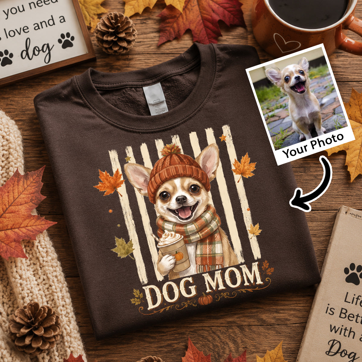 Dog Mom Fall Season Custom Photo - Personalized Shirt - Fall Season Gift For Dog Lovers
