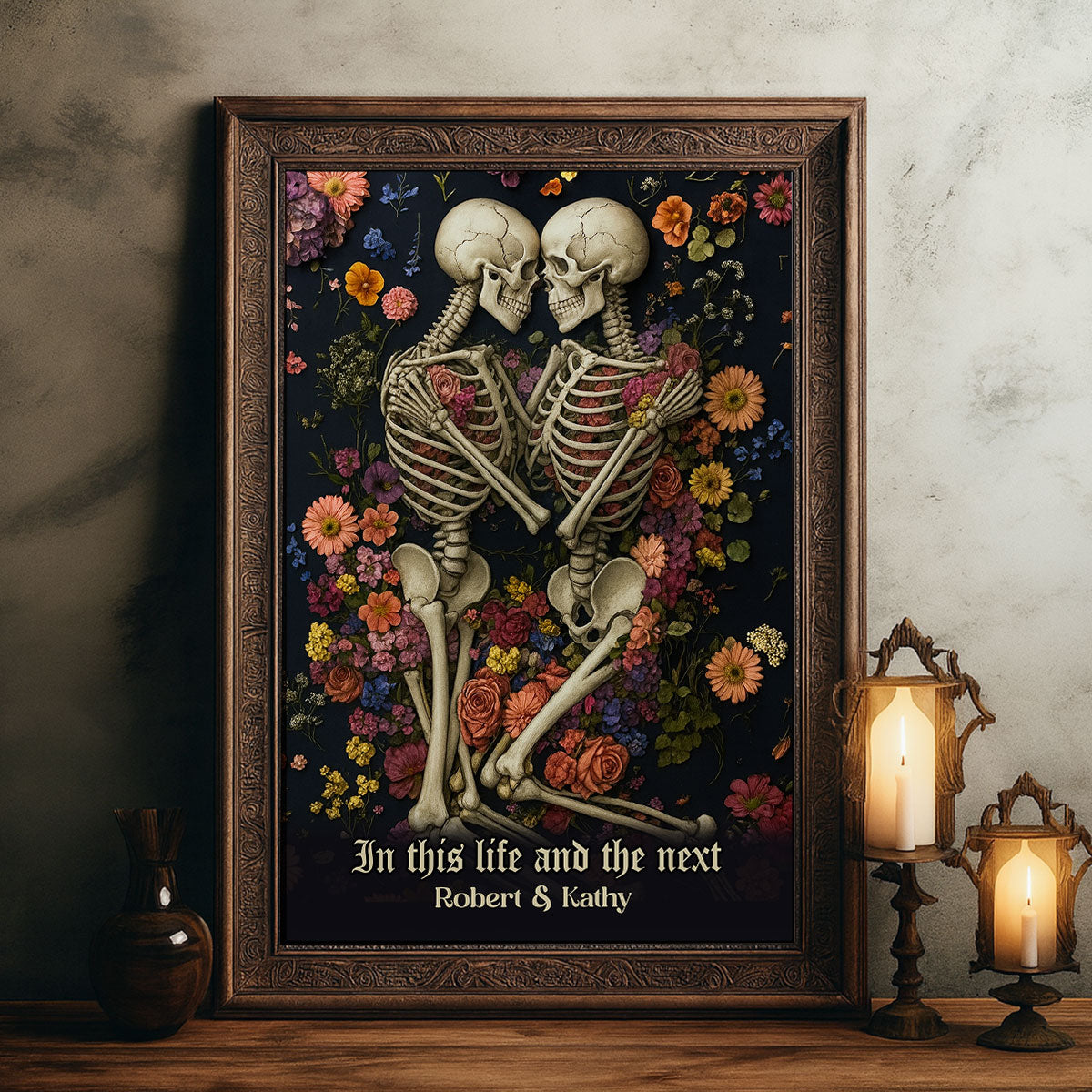 Till Death Do Us Part Romantic Skeleton Personalized Poster, Gothic Art Halloween Decor, Gift for him, Gift for her