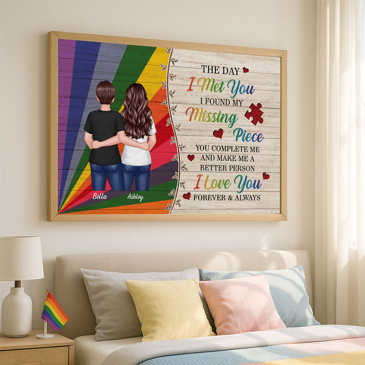 The Day I Met You LGBTQ Couple Hugging Standing Personalized Poster, Pride Month Gift