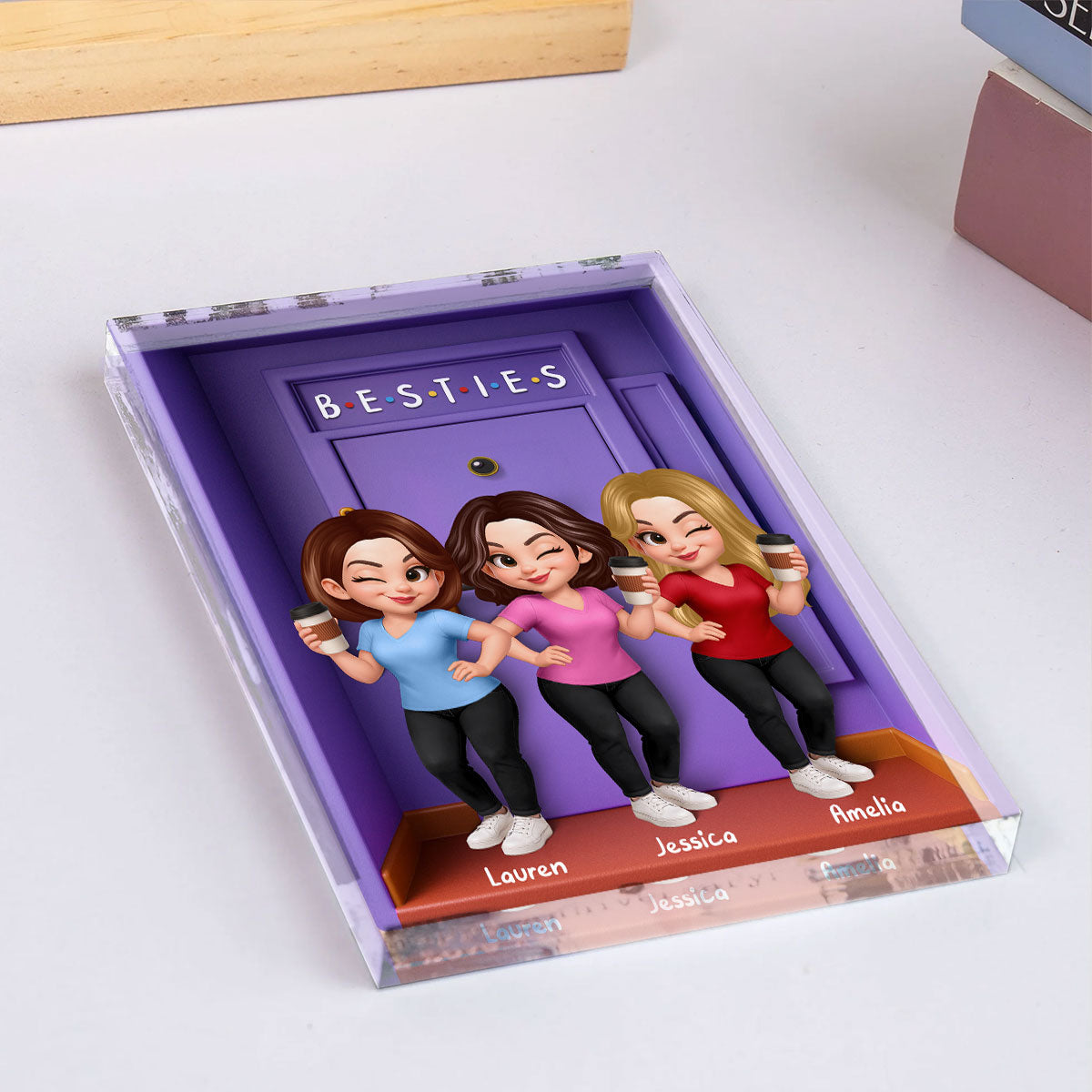 Besties Purple Door Entryway 3D Effect Personalized Acrylic Block, Gift for Best Friends, Besties, Sisters