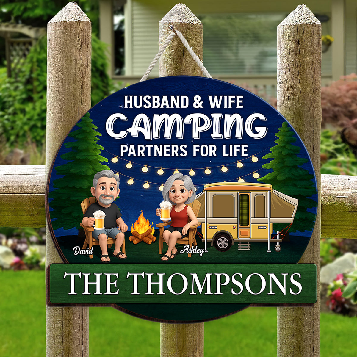 Husband and Wife Camping Partners for Life Personalized Wood Sign, Anniversary, Vacation, Funny Gift For Campers