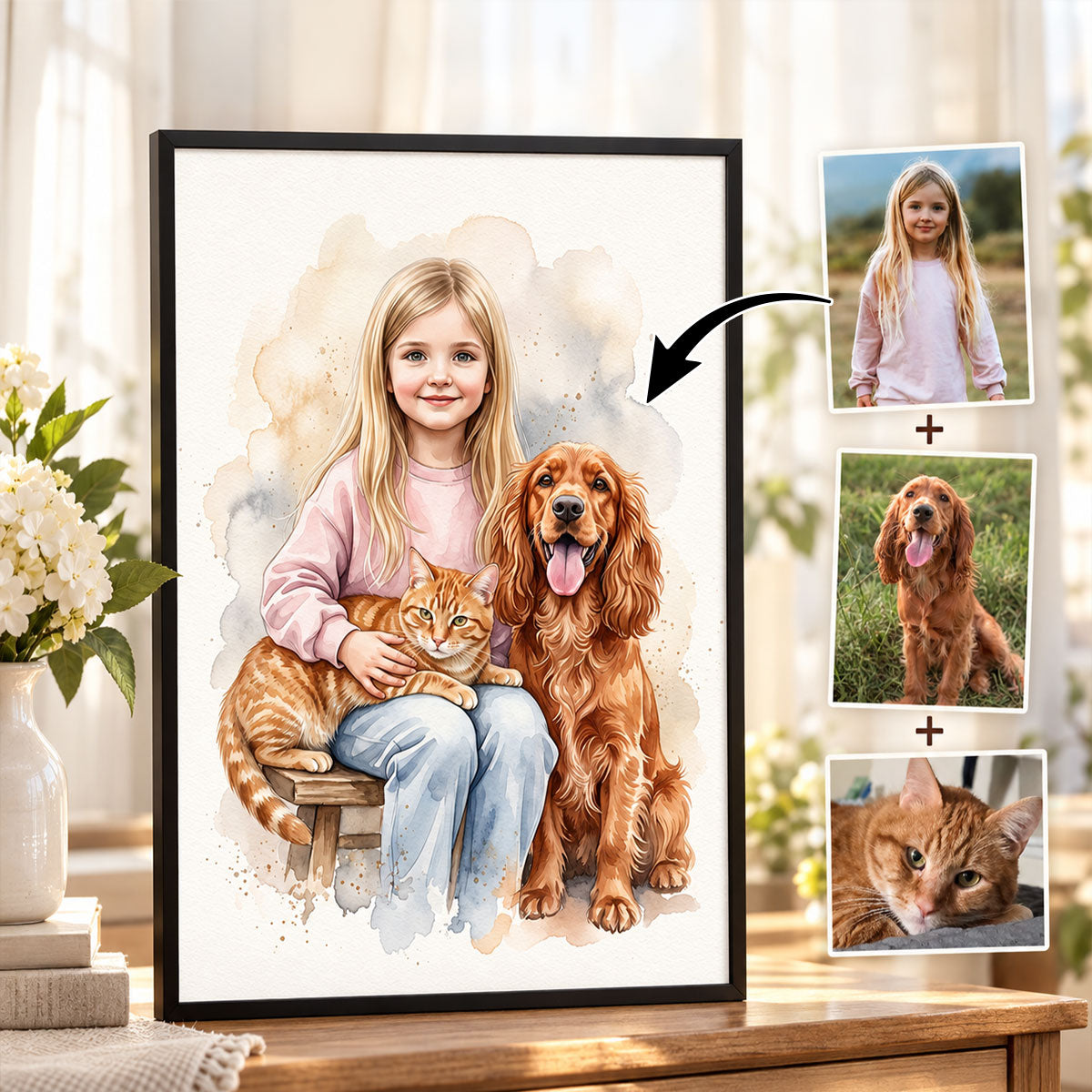 Add Deceased Pet to Photo, Merge Multiple Pictures - Personalized Poster - Custom Dog Cat Memorial Portrait, Sympathy Gift