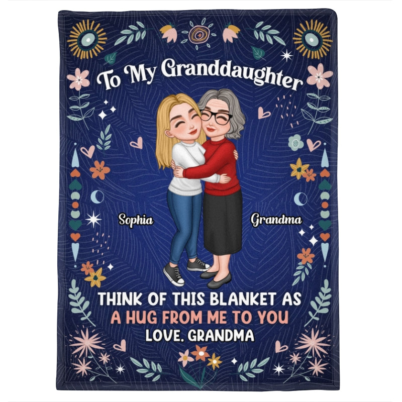 Grandma & Granddaughter Hugging Gift For Adult Teenage Granddaughter Floral Personalized Fleece Blanket