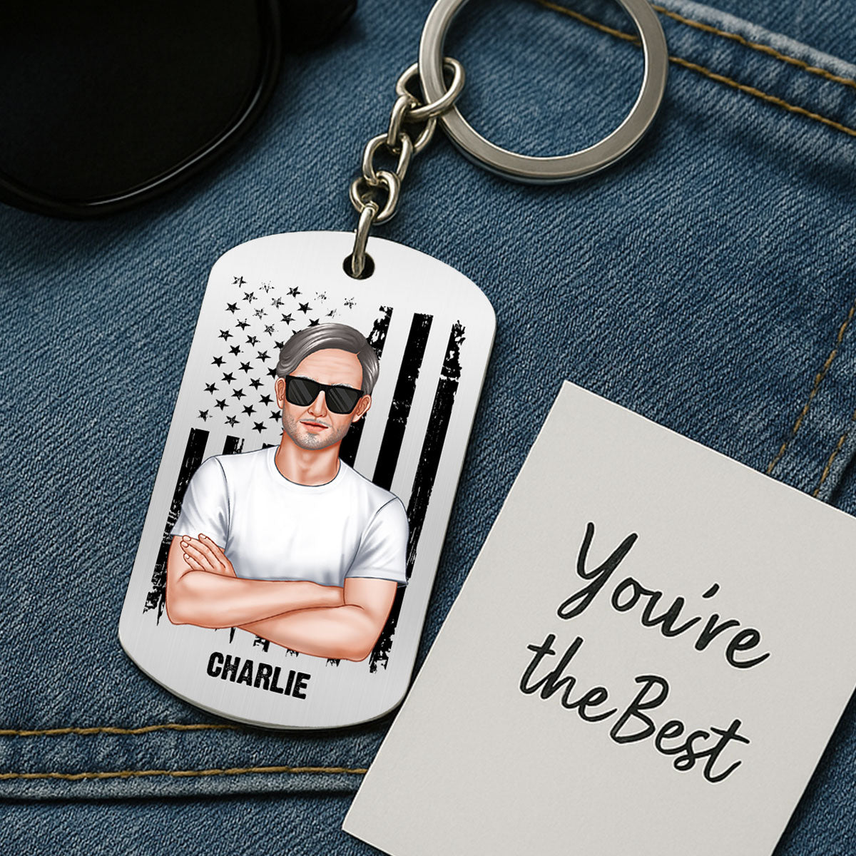 Nation Flag Dad Grandpa Personalized Metal Keychain