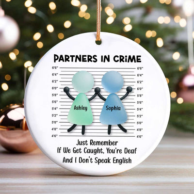 Partners in Crime Sea Glass Besties - Personalized Ceramic Ornament With Acrylic - Christmas Gift for Best Friends