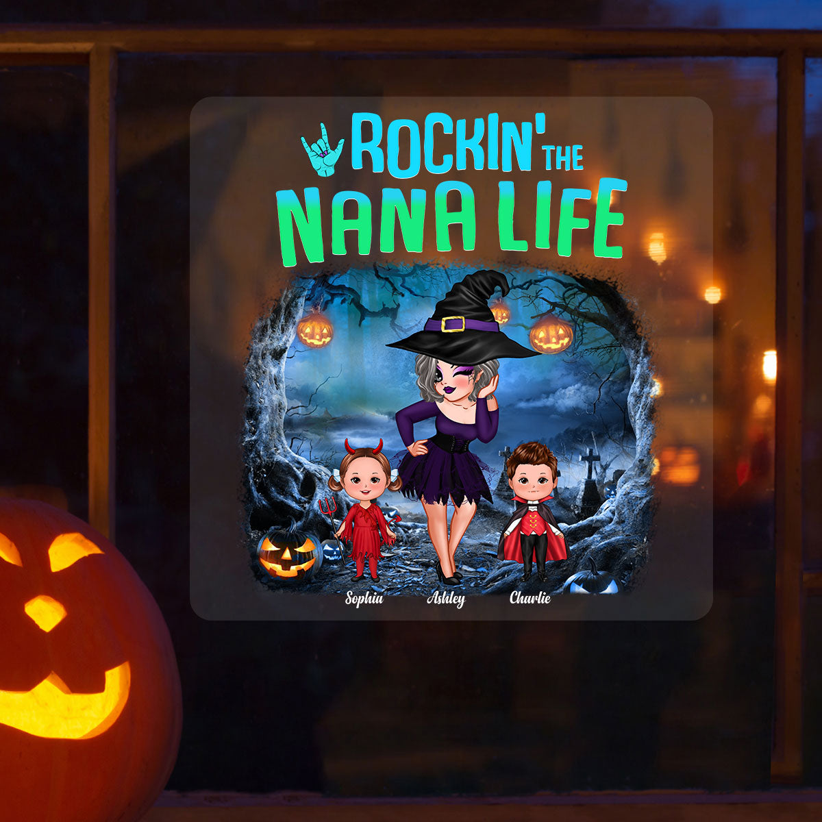 Night Halloween Rockin‘ Grandma Personalized Decal, Halloween Decor