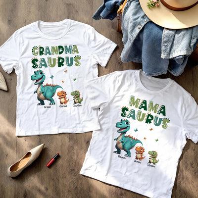 3D Effect Grandmasaurus And Mamasaurus Personalized Shirts [Set Of 2 Shirts]