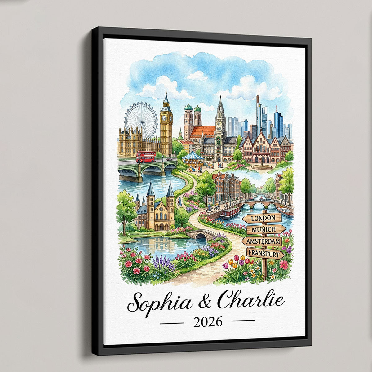 Our Adventures Custom Names & Year - Personalized Poster - Travel Christmas Keepsake Gift For Couples, Husband, Wife, Boyfriend, Girlfriend