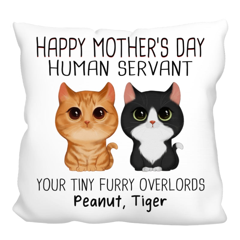 Watercolor Cute Cats Happy Mother‘s Day Cat Human Servant Personalized Pillow
