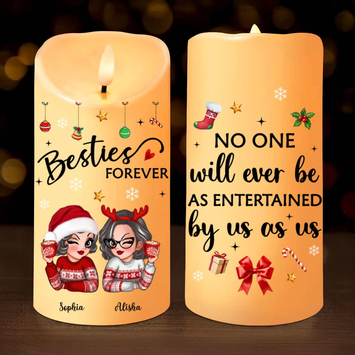 Christmas Besties It Takes A Long Time To Grow Old Friends Personalized LED Candle