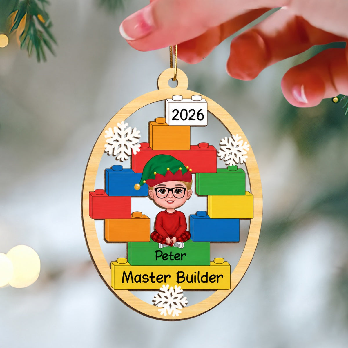 Master Builder Kid Boy Girl Personalized Christmas Wooden Ornament