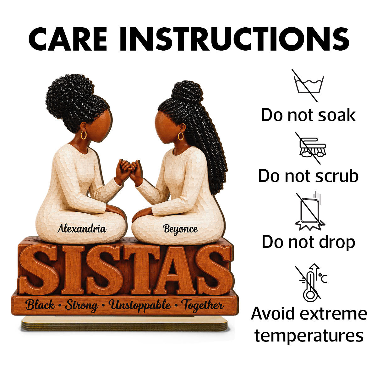 Sistas Black Strong Unstoppable Together - Personalized Wooden Plaque – Gift for Best Friends, Sisters & Soul Sisters