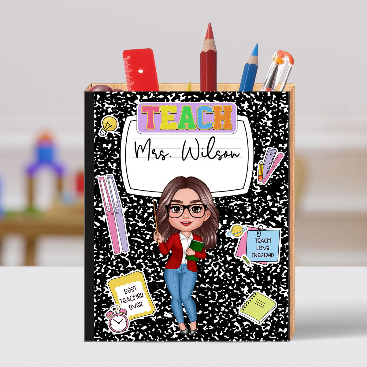 Composition Notebook Pen Pencil Holder, Back To School Gift for Teachers