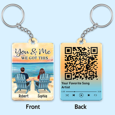 Couple Back View At Beach Favorite Song Scannable QR Code Personalized Acrylic Keychain