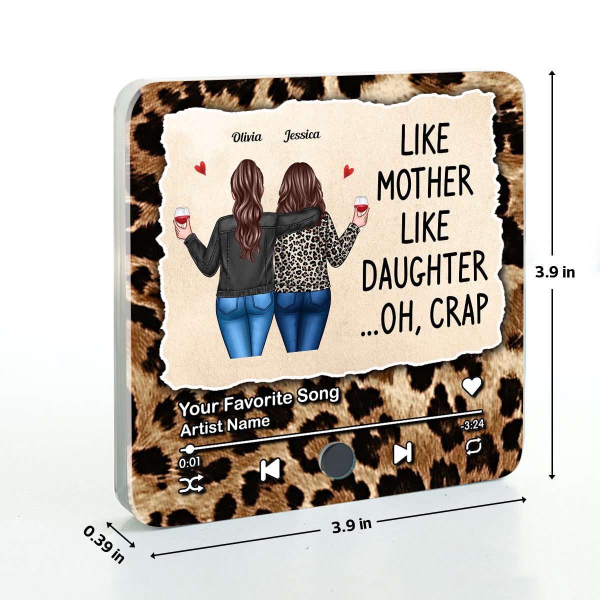 Like Mother Like Daughter Leopard Pattern Personalized Music Fridge Magnet, Funny Gift for Mom, Gift for her