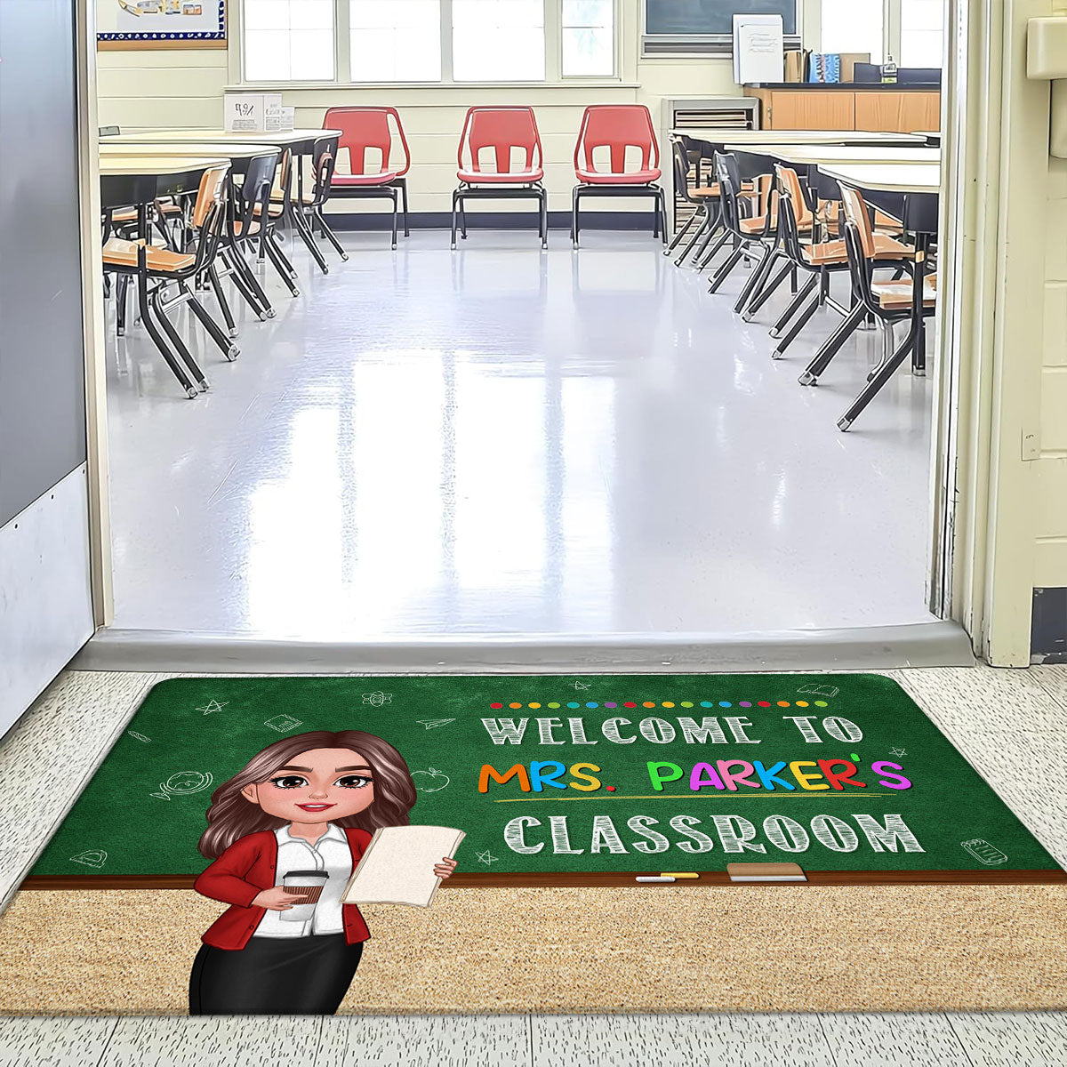 Classroom Green Board Welcome To Classroom Teacher Personalized Doormat