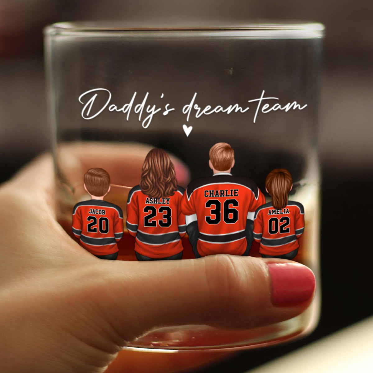 Hockey Daddy's Dream Team Personalized Wine Glass, Father's Day Gift for Hockey Dads