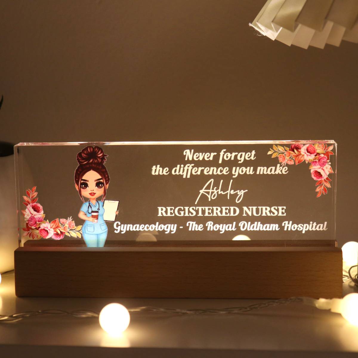 Nurse Gift Never Forget The Difference You Make Personalized Acrylic Block Night Light