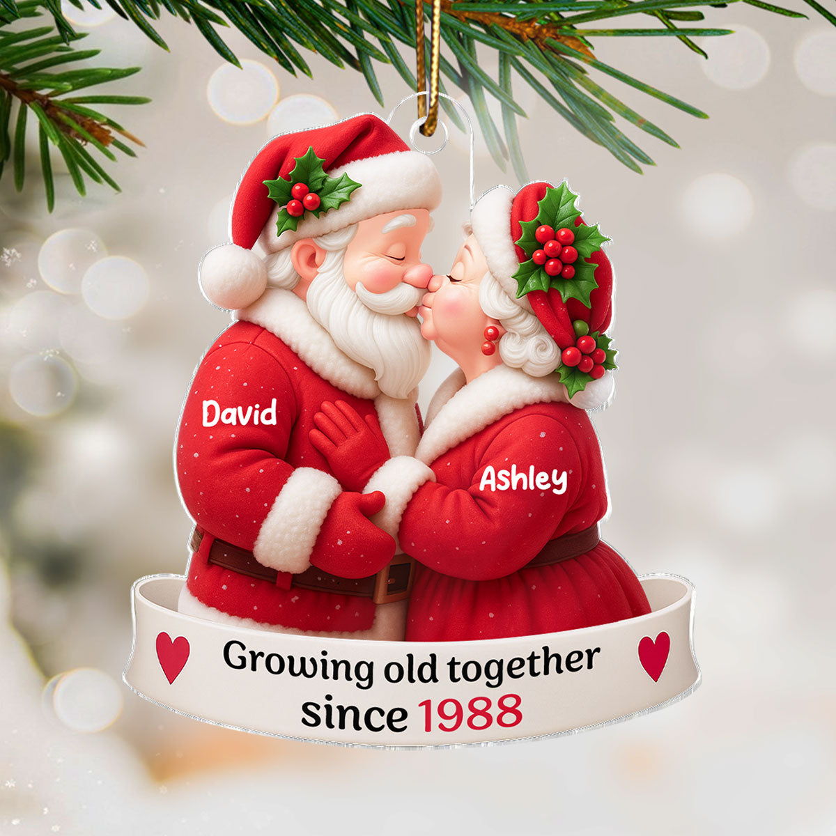Santa Couple Growing Old Together Personalized Acrylic Ornament, Anniversary, Christmas Gift for him, Gift for her
