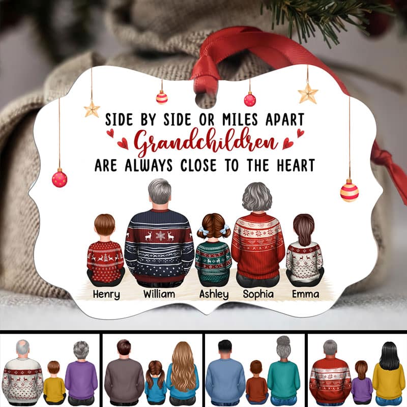 Side By Side Grandma Grandpa Grandkids Personalized Christmas Ornament